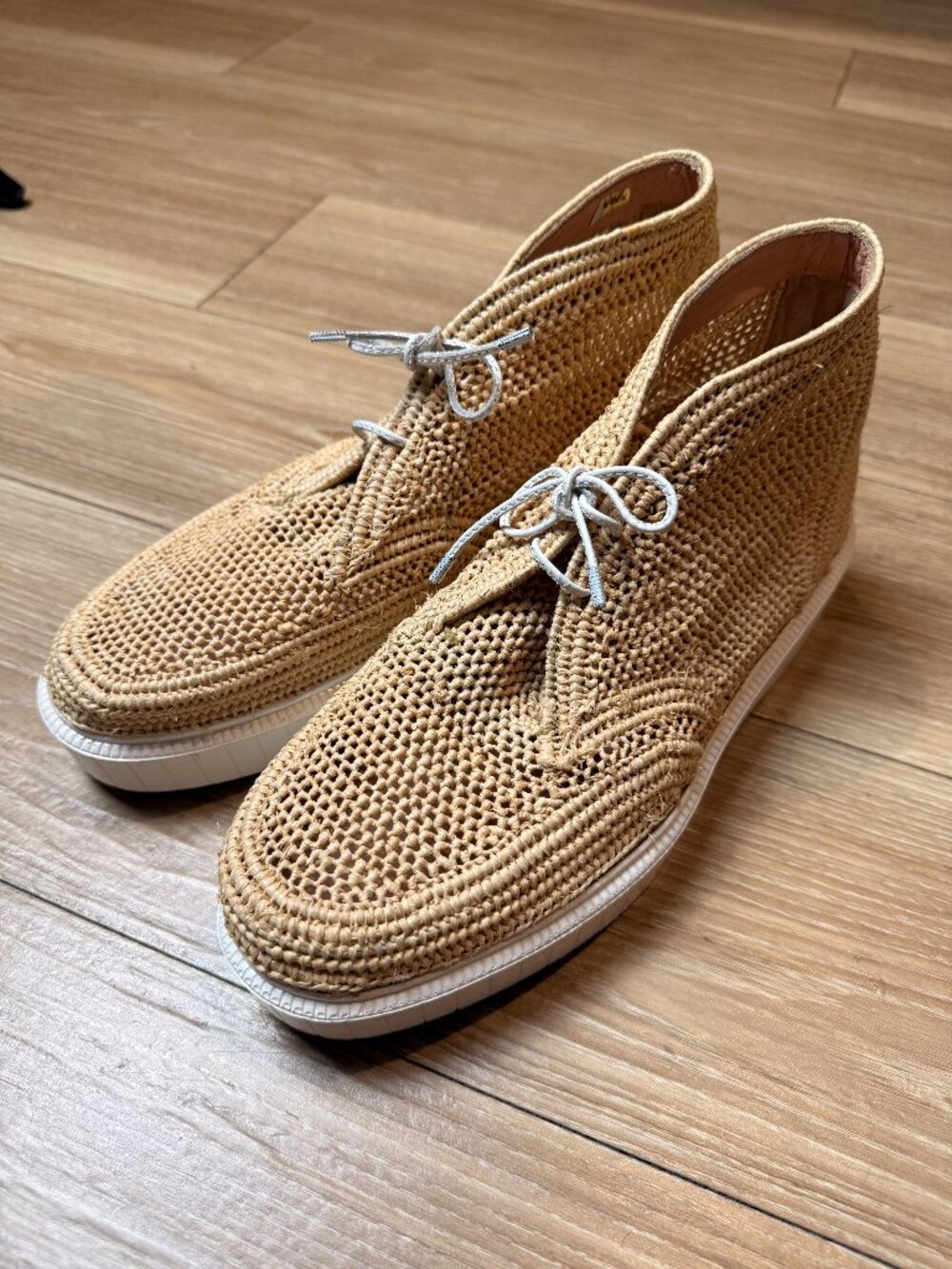 Robert Clergerie Woven Raffia Platform Ankle Boots Size 38